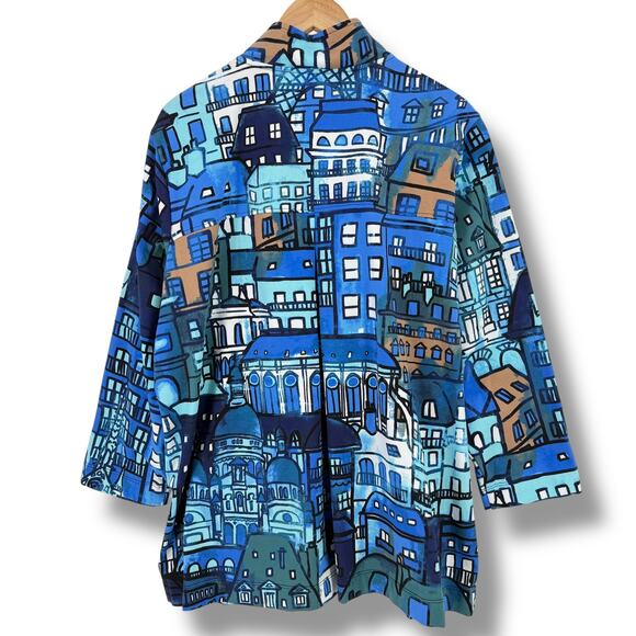 Ali Miles Blue City Print Jacket Womens Plus Sz 2X 3/4 Sleeve Button Front - Picture 4 of 7